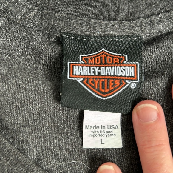 Harley Davidson Chippewa Falls WI gray and orange crew neck t-shirt - Picture 9 of 15